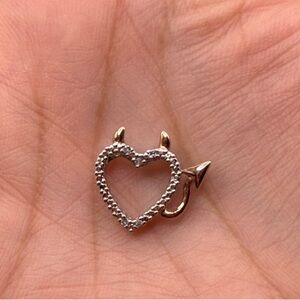 Zales Silver Devil Heart Horns and tail 10k Real Gold rose and heart 925 pendant